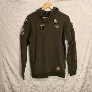 Olive Green Men's Hoodie with Patches